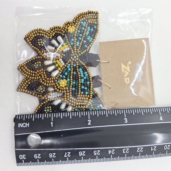 Embroidered Beaded Butterfly Earrings Black/Multi Fish Hook Ear Wires - Picture 4 of 4